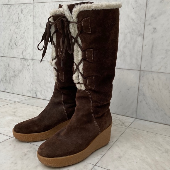 Michael Kors Wedge Boots Sherpa Lined Size 7.5 - Picture 1 of 14
